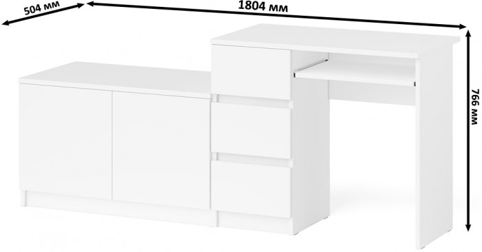 Мори Стол компьютерный МС-6 левый + Тумба МА900.1, цвет белый, ШхГхВ 180,4х50,4х76,6 см., выдвижные ящики слева, НЕ универсальная сборка