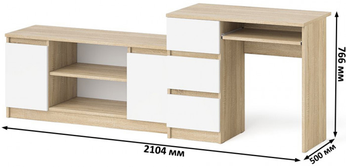 Мори компьютерный стол МС-6 левый + Тумба МТВ1200.1, дуб сонома/белый