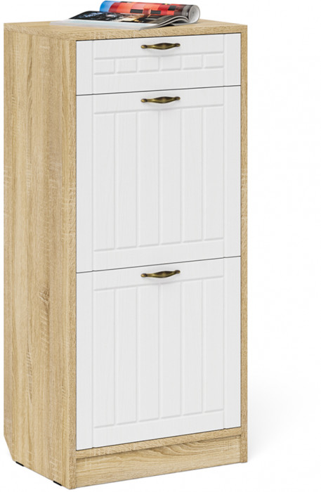 Прихожая П-6 Компоновка № 16, цвет дуб сонома/фасады МДФ белое дерево фрезеровка прованс, ШхГхВ 110х50х210 см., универсальная сборка