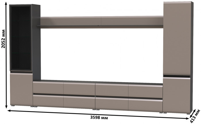 Сидней Комплектация № 104, цвет корпус: антрацит/фасады: МДФ веллюто капучино, ШхГхВ 359,8х41,3х205,2 см., универсальная сборка