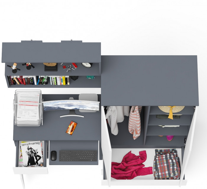 Мори компьютерный стол МС-1 левый + Шкаф МШ900.1 + Полка 900, графит/белый