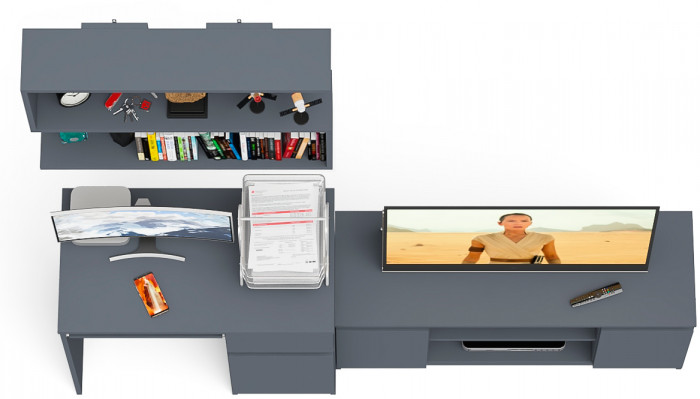 Мори Стол компьютерный МС-1 правый + Тумба МТВ1200.1 + Полка 900, цвет графит, ШхГхВ 210,4х50х209,6 см., НЕ универсальная сборка