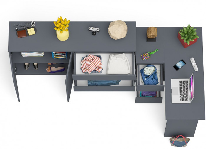 Мори Стол компьютерный МС-16 левый + Комод МК1600.1, цвет графит, ШхГхВ 284,8х84,9х94 см., выдвижные ящики слева, НЕ универсальная сборка