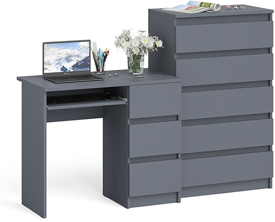 Мори Стол компьютерный МС-6 правый + Комод МК700.5, цвет графит, ШхГхВ 160,4х50х114 см., выдвижные ящики справа, НЕ универсальная сборка