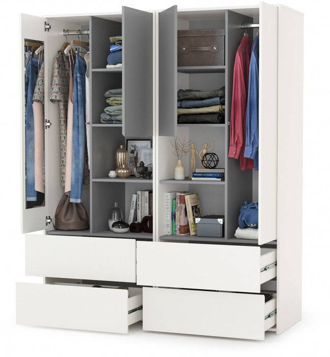 Торонто 13.333 Шкаф для одежды + 13.333 Шкаф для одежды, белый шагрень/стальной серый