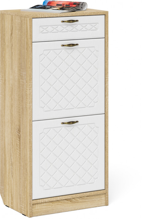 Прихожая П-6 Тумба для обуви 2 секции + Тумба для обуви 2 секции, цвет дуб сонома/фасады МДФ белое дерево фрезеровка ромб, ШхГхВ 100х35х108,3 см