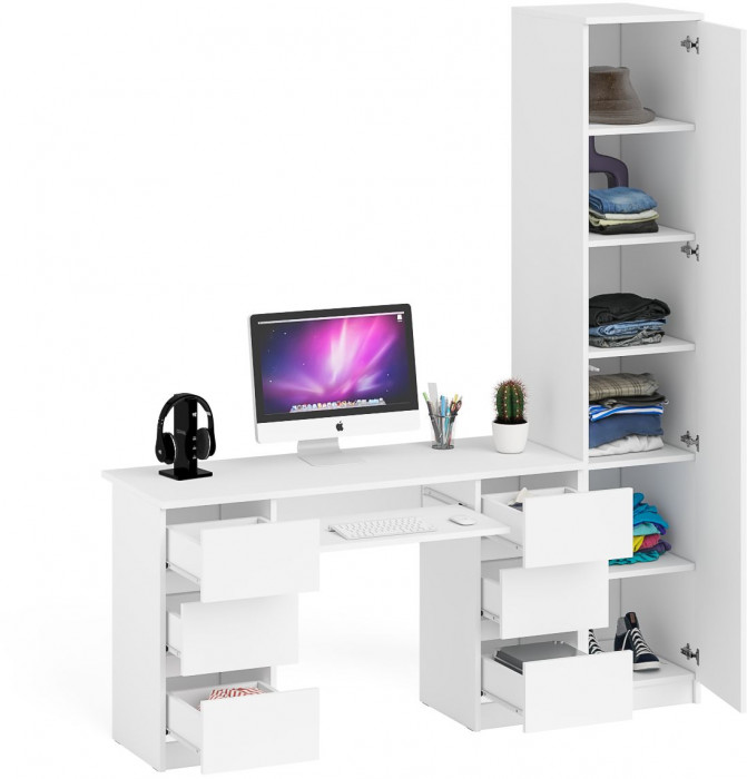 Мори компьютерный стол МС-2 + Пенал МШ400.1, белый