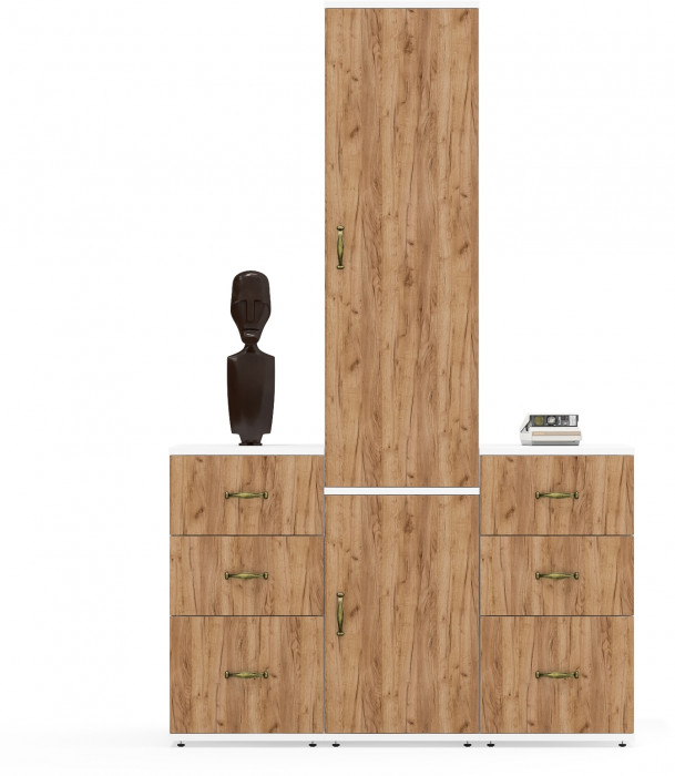Лидер-8 Пенал МД 23Б + Тумба МД 3.16 + Тумба МД 3.16, цвет белый шагрень/крафт золото, ШхГхВ 120х50х190 см., универсальная сборка