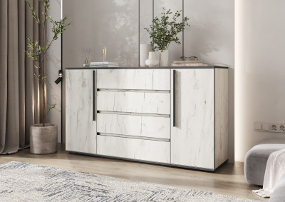 Норд Комод 2 двери 4 ящика (1600), Дуб Крафт Белый