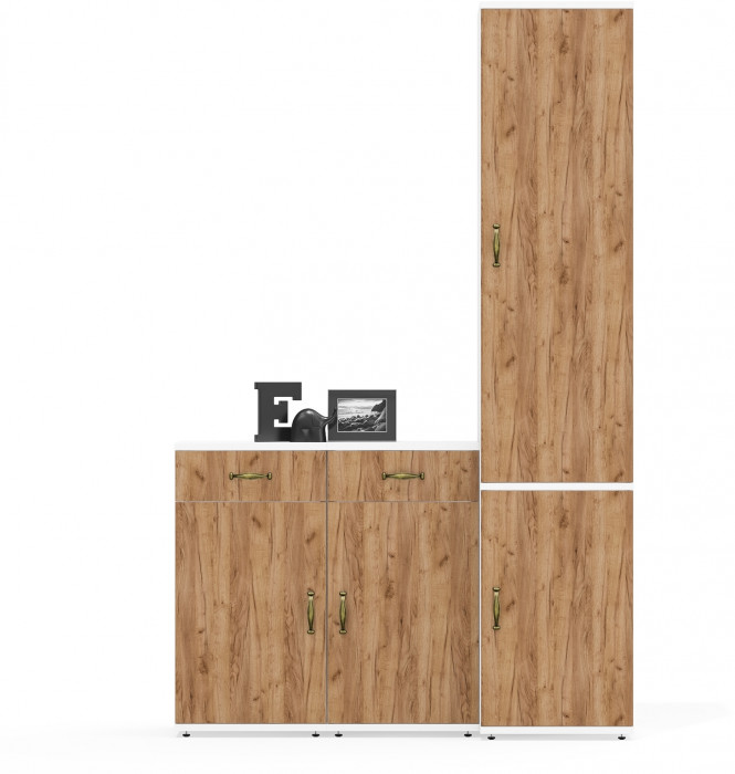 Лидер-8 Пенал МД 22Б + Тумба МД 3.15 + Тумба МД 3.15, белый шагрень/крафт золото