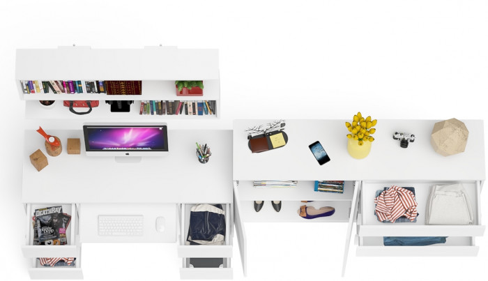 Мори компьютерный стол МС-2 + Комод МК1600.1 + Полка 1200, белый