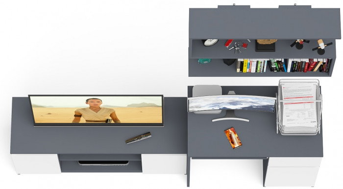 Мори Стол компьютерный МС-1 правый + Тумба МТВ1200.1 + Полка 900, цвет графит/белый, ШхГхВ 210,4х50х209,6 см., НЕ универсальная сборка