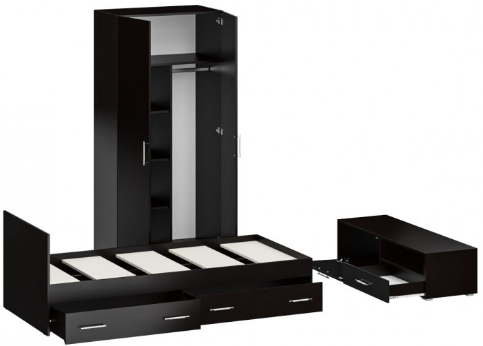 Спальня Стандарт 3-0900Я, венге/фасады ТВ тумбы МДФ чёрный глянец