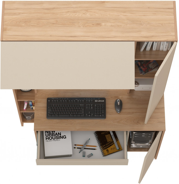 компьютерный стол Комфорт 12.71, гикори рокфорд натуральный/сатин