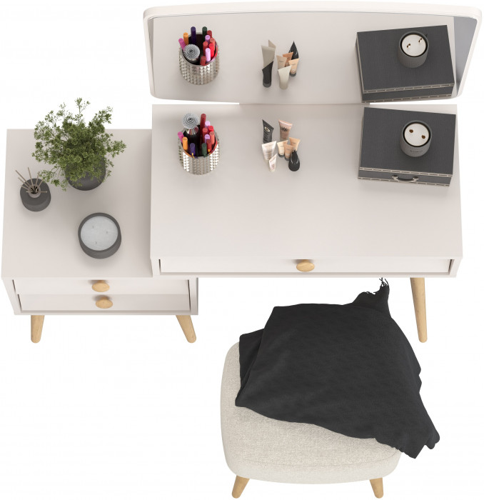 Афина Спальня 4-25901М1к.с. Трюмо + Банкетка 6-5135ТКШбеж Полли, кашемир серый/ткань бежевая