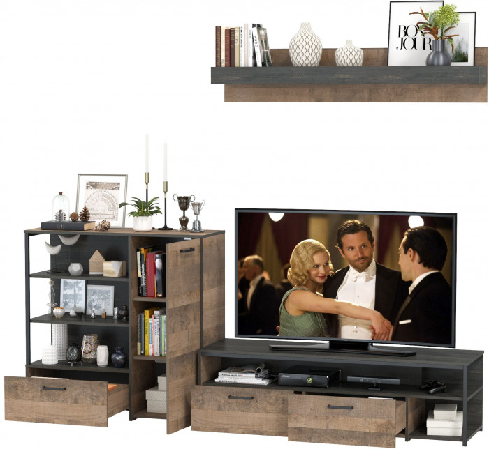 Трувор 13.70 Тумба под ТВ + 13.307.01 Комод + 15.60 Полка, дуб гранж песочный/интра