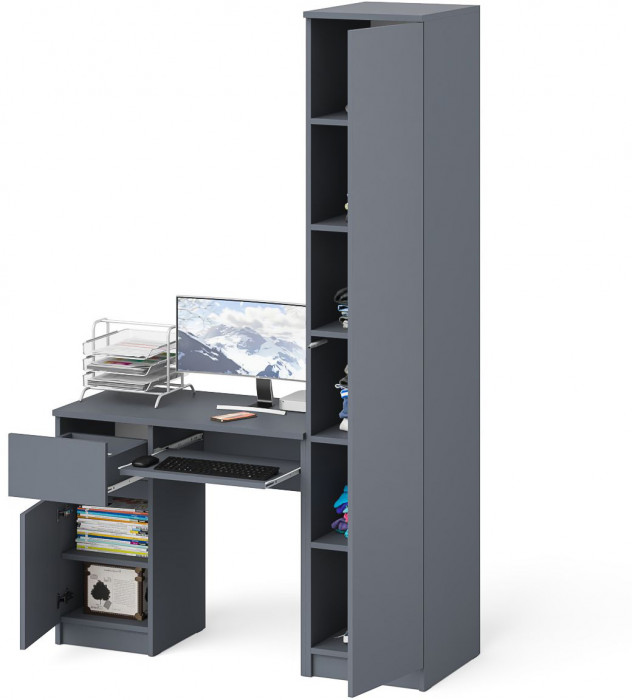 Мори компьютерный стол МС-1 левый + Пенал МШ400.1, графит