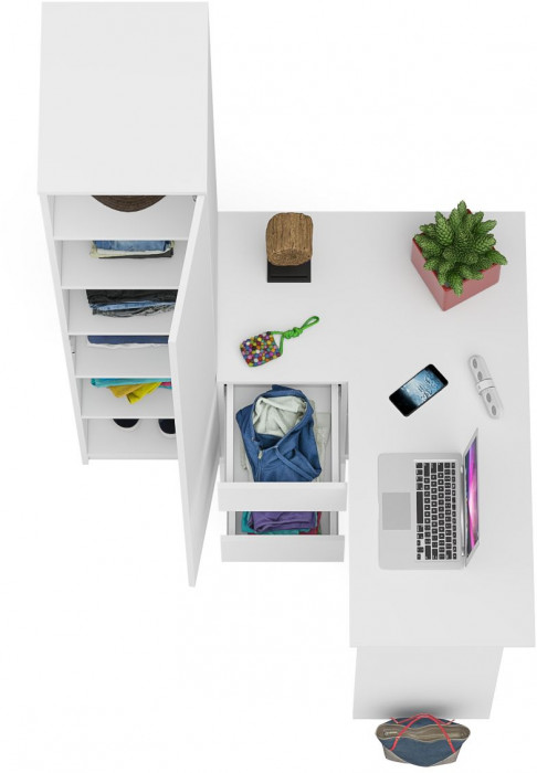 Мори компьютерный стол МС-16 левый + Пенал МШ400.1, белый