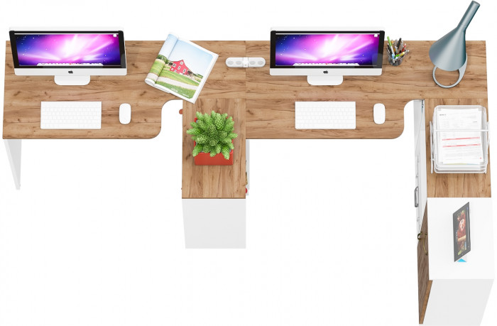 Лидер-8 Стол + Стол + Тумба МД 3.15, цвет белый шагрень/крафт золото, ШхГхВ 370х50/30х75 см. или 230х50/120х75 см., НЕ универсальная сборка