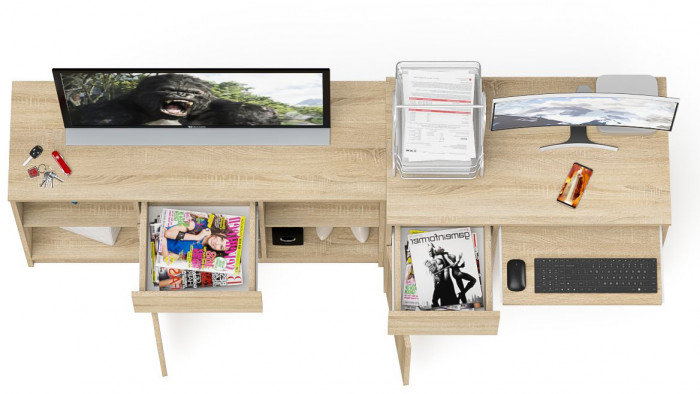 Мори Стол компьютерный МС-1 левый + Тумба МТВ1204.1, цвет дуб сонома, ШхГхВ 210,4х50х76,6 см., выдвижной ящик слева, НЕ универсальная сборка