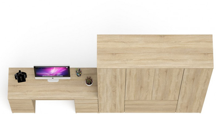 Мори Стол компьютерный МС-2 + Шкаф МШ1600.1, цвет дуб сонома, ШхГхВ 295,8х50,4х209,6 см., универсальная сборка