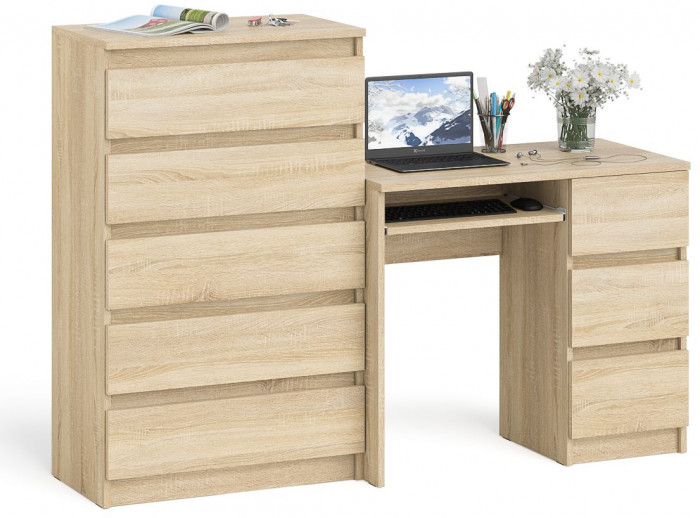 Мори Стол компьютерный МС-6 правый + Комод МК700.5, цвет дуб сонома, ШхГхВ 160,4х50х114 см., выдвижные ящики справа, НЕ универсальная сборка