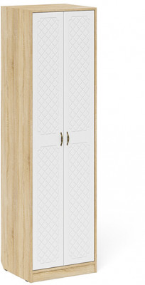 Прихожая П-6 Шкаф, дуб сонома/фасады МДФ белое дерево фрезеровка ромб