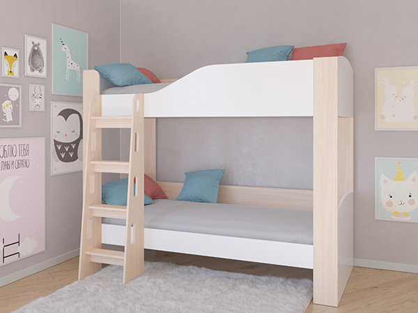 Кровать двухъярусная АСТРА 2 Дуб молочный/Белый без ящика