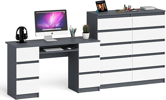 Мори компьютерный стол МС-2 + Комод МК1200.10, графит/белый