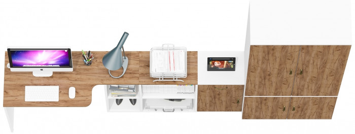 Лидер-8 Стол + Тумба МД 3.15 + Шкаф МД 20Б, белый шагрень/крафт золото