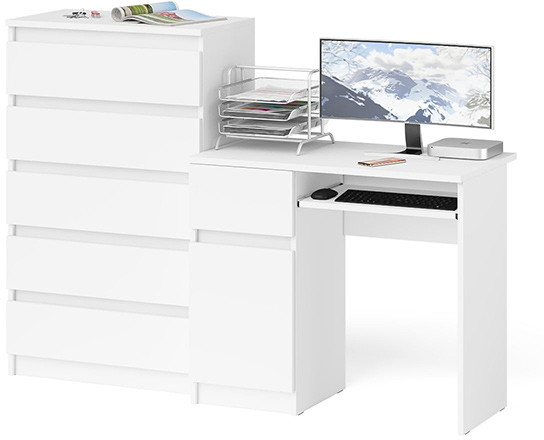 Мори компьютерный стол МС-1 левый + Комод МК700.5, белый