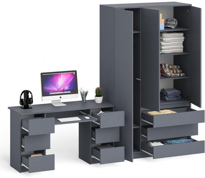 Мори компьютерный стол МС-2 + Шкаф МШ1200.1, графит