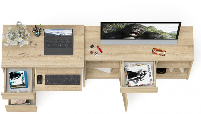 Мори компьютерный стол МС-6 левый + Тумба МТВ1204.1, дуб сонома