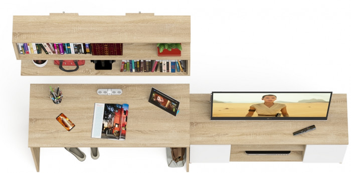 Мори письменный стол МСП1200.1 + Тумба МТВ1200.1 + Полка 1200, дуб сонома/белый