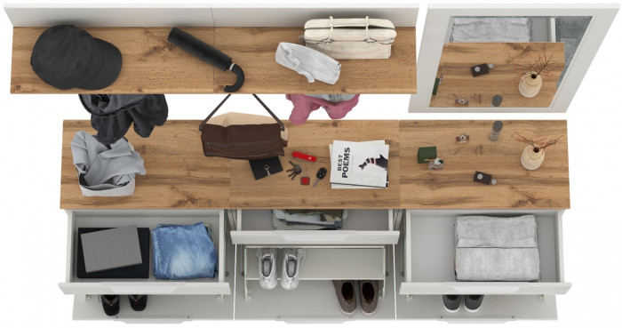 Октава Прихожая 41, цвет белый шагрень/дуб крафт золотой/фасады МДФ белый шагрень, ШхГхВ 194,7х35,4х197 см., универсальная сборка