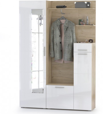 Лайн Прихожая № 01, дуб крафт серый/фасады МДФ белый глянец