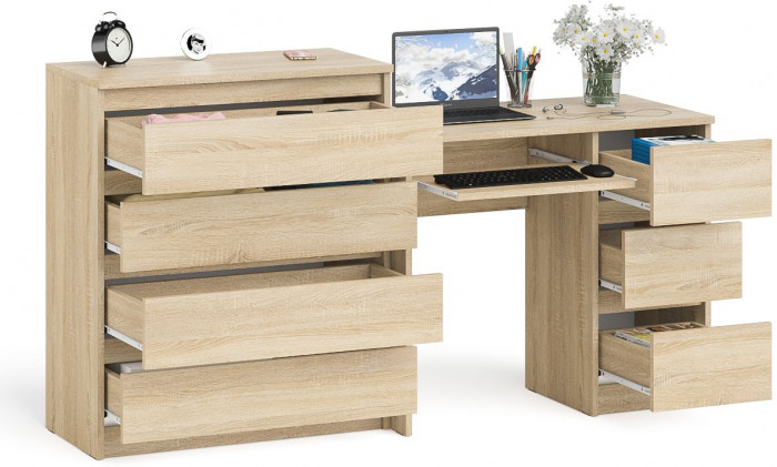Мори компьютерный стол МС-6 правый + Комод МК800.4, дуб сонома