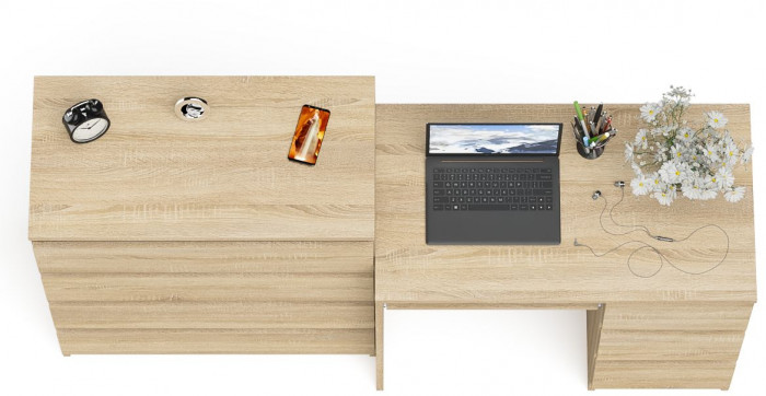 Мори компьютерный стол МС-6 правый + Комод МК800.4, дуб сонома