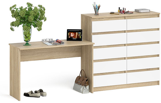 Мори письменный стол МСП1200.1 + Комод МК1200.10, дуб сонома/белый