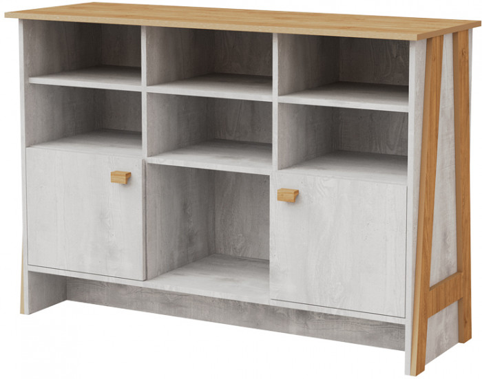 Комод двухдверный "Скандинавия" - Бетон пайн светлый/Дуб наварра