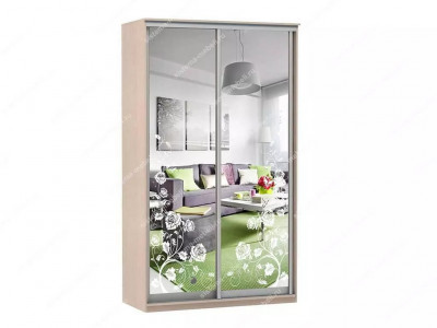 Шкаф купе Модерн 1190х600 2-х дверный 2-х секционный зеркальный с пескоструем №3 ясень