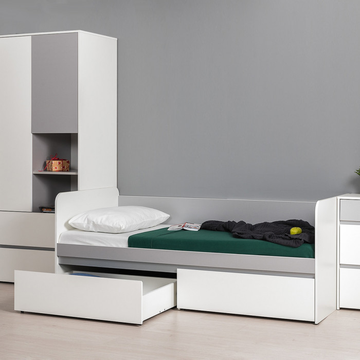 Торонто 11.39 Кровать, цвет белый шагрень/стальной серый, ШхГхВ 194х84,4х75,4 см., сп. м. 800х1900 мм., б/м, основание есть, макс. нагрузка 80 кг.