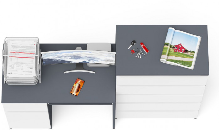 Мори компьютерный стол МС-1 левый + Комод МК700.5, графит/белый