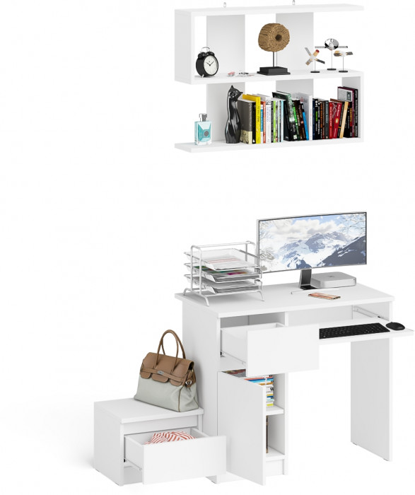 Мори Стол компьютерный МС-1 левый + Тумба ТМП400.1 + Полка 900, цвет белый, ШхГхВ 130,4х50х209,6 см., НЕ универсальная сборка