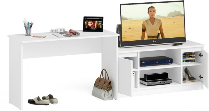 Мори письменный стол МСП1200.1 + Тумба МТВ1200.1, белый