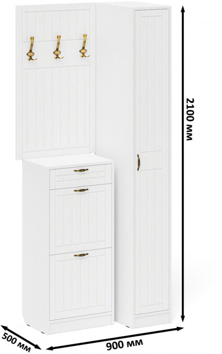 Прихожая П-6 Компоновка № 44, белая шагрень/фасады МДФ белое дерево фрезеровка прованс