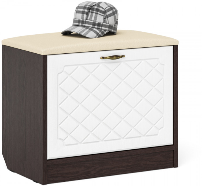 Прихожая П-6 Компоновка № 03, цвет венге/фасады МДФ белое дерево фрезеровка ромб, ШхГхВ 180х35х200 см., универсальная сборка