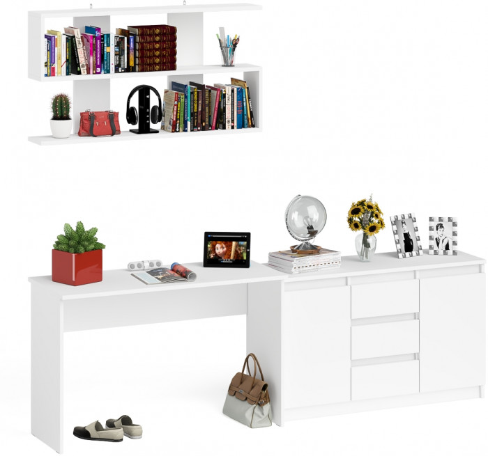 Мори письменный стол МСП1200.1 + Комод МК1200.3 + Полка 1200, белый