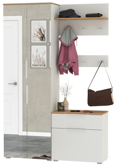 Октава Прихожая 12, белый шагрень/дуб крафт золотой/фасады МДФ белый шагрень