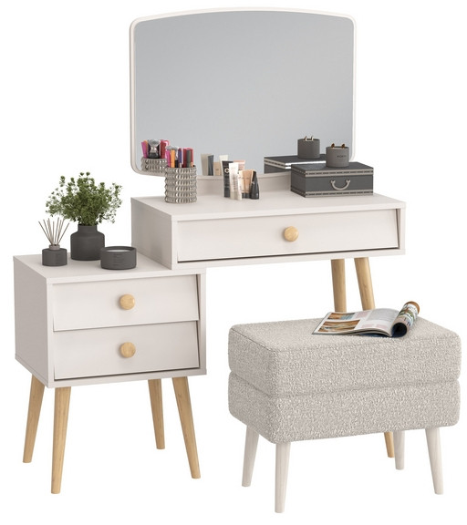 Афина Спальня 4-25901М1к.с. Трюмо + Банкетка 6-5138ТКШсв.серый Тифани, кашемир серый/ткань светло-серая